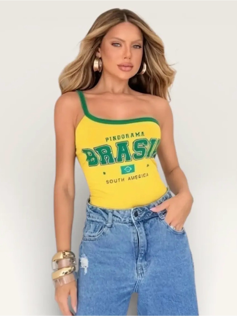 BRAND NEW Brazil One-Shoulder Yellow Body Suit with Green Trim OS World Cup
